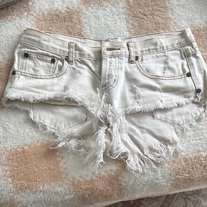 Distressed White Denim Shorts